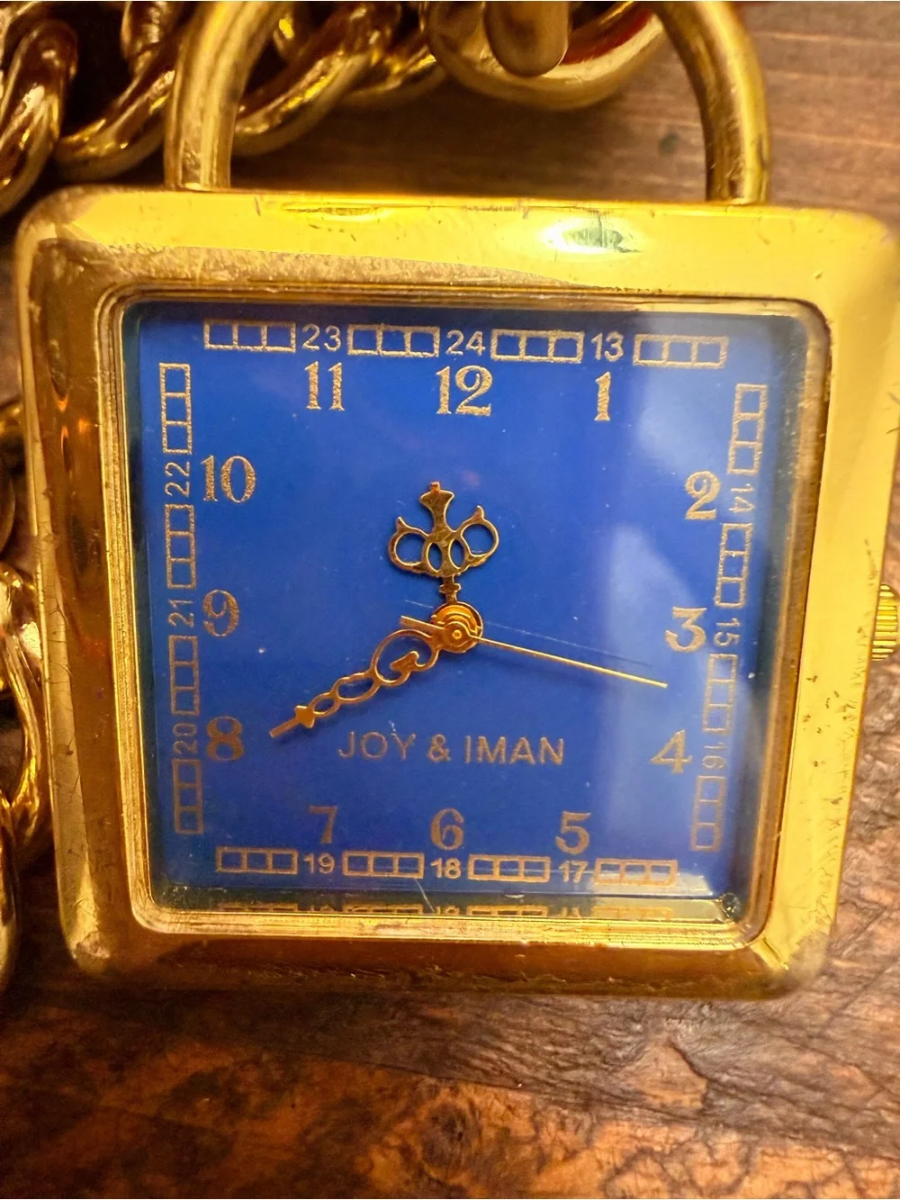 Vintage Goldtone Purse Vest Sweater Watch Blue Dial Quartz Joy & Iman untested